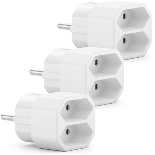 deleyCON 3 Stück Mehrfachstecker Mehrfachsteckdose Indoor Eurokabel Stromkabel Steckdosenadapter Stromadapter Euro Adapter Stecker Multi-Steckdose 2x Euro-Buchse 2,5A Innenbereich max. 1100W Weiß