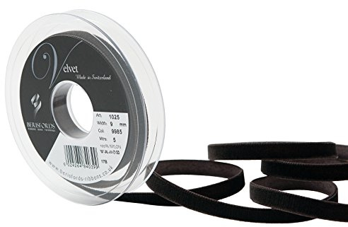 Berisfords Velvet Ribbon Black Coffee 15mm - Nylon Craft Ribbon for Sewing, Gift Wrapping and Hair Accessories