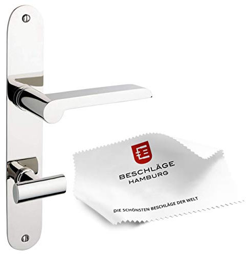 Beschläge Hamburg Bauhaus WC Türbeschlag im Design nach Wagenfeld um 1926 Türgriffe, Türklinken, Türdrücker — Langschild Drückergarnitur Bad, Nickel poliert°°