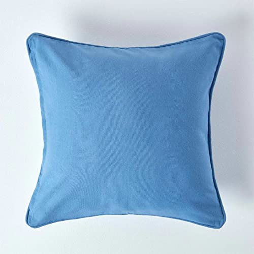 Homescapes Blaue Kissenhülle 60 x 60 cm, Deko-Kissenbezug mit Reißverschluss aus 100% Baumwolle, unifarbener Zierkissenbezug für Dekokissen und Sofakissen, himmelblau