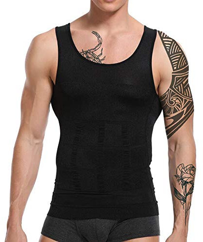 Taoqiao Kompressionsunterwäsche Männer Körper abnehmen Herren Tanktop figurformendes Unterhemd für Männer Sport Fitness Bodyshaper Bauchweg (Schwarz M)