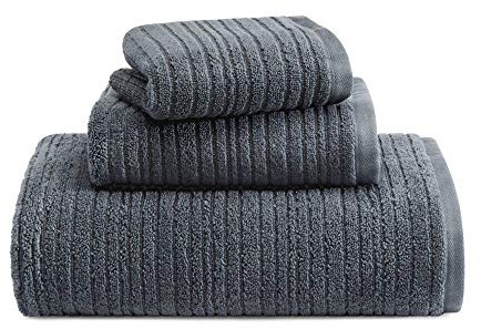 Kenneth Cole New York | Brooks Collection Handtuch-Set – 100% Baumwolle, super weich und saugfähig, farbbeständig, schnell trocknend, anthrazit, 3pc