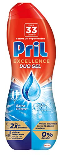Pril Excellence Duo Gel Lavastoviglie Igiene, Detersivo Gel con Bicarbonato, Confezione da 33 Lavaggi, 600 ML