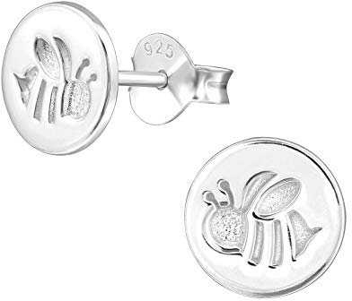 Laimons Kinder Mädchen-Ohrstecker Biene Hummel Platte Scheibe 8 mm Matt Glanz aus Sterling Silber 925