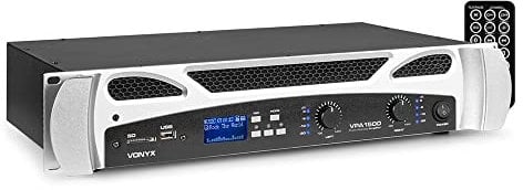 Vonyx VPA1500 PA Verstärker Endstufe 1500 Watt Leistungsverstärker 2x 750 W mit Bluetooth,MP3-Player, USB, SD, 19 Zoll Rack, 2U, RCA Cinch IN, NL2 Out, 6,3mm Klinke IN-OUT, VU-Meter - Schwarzweiß