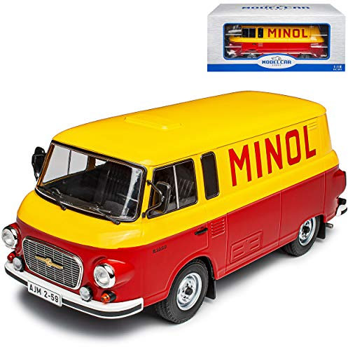 Model Car Group Barkas B1000 Transporter Kasten Minol DDR Gelb Rot 1961-1990 1/18 Modell Auto mit individiuellem Wunschkennzeichen