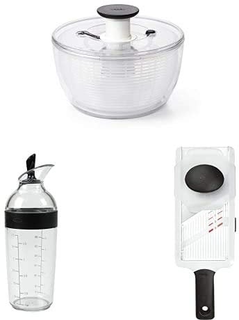 OXO Good Grips Salatschleuder Good Grips Kleiner Salatdressing-Shaker, Schwarz, 350ml Good Grips Handmandolinenschneider, Weiß