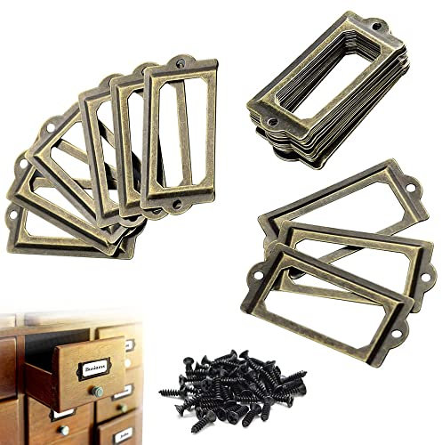 30 Stück Vintage Etikettenhalter, Vintage Kartenhalter Etiketten, Etikettenhalter Ziehen, Antiker Mode Metall Etikettenrahmen für Apothekerschrank, Schubladenschrank, Aktenschrank (Bronze)