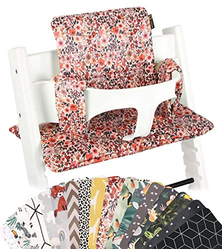 Ukje Kissen kompatibel mit Stokke Tripp Trapp - Weiches Sitzkissen für Säuglinge, Babys & Kleinkinder, Hochstuhlzubehör, Baumwollstoff-Einsatz, Handgefertigt in Europa (Rosa Blumen)