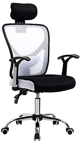 Vinsetto Silla de Escritorio Giratoria Silla de Oficina con Altura Ajustable Respaldo Reclinable Reposacabezas Regulable y Soporte Lumbar Tapizado en Malla Transpirable Blanco