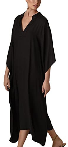 YouKD Caftano lungo da donna, stile bohémien, cardigan da spiaggia, copricostume da bagno, vestaglia taglie forti, a nero, Etichettalia unica
