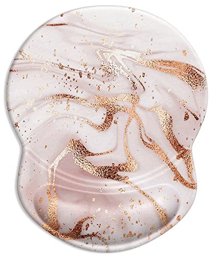 ITNRSIIET Ergonomisches Mauspad mit Gel-Handgelenkstütze, kleine Handgelenkauflage, glatte Oberfläche, rutschfeste PU-Basis, bequeme Bürobedarf, Schmerzlinderung, 22,1 x 18,3 cm, Roségold-Marmorierung