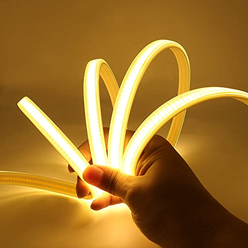 XUNATA Striscia LED COB Flessibile 220V, (Bianco Caldo, 4m), IP65 Impermeabile, Nastri LED ad Alta Luminosità da 288 LED/m con Cavo di Alimentazione