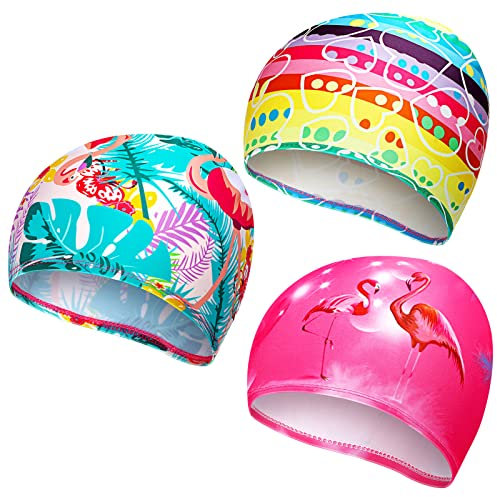 3 Pezzi Cuffie da Nuoto Cappello da Bagno Piscina in Nylon Comodo Cuffietta da Nuotare Elastica Impermeabile per Bambini Ragazze (Stile Nuovo)