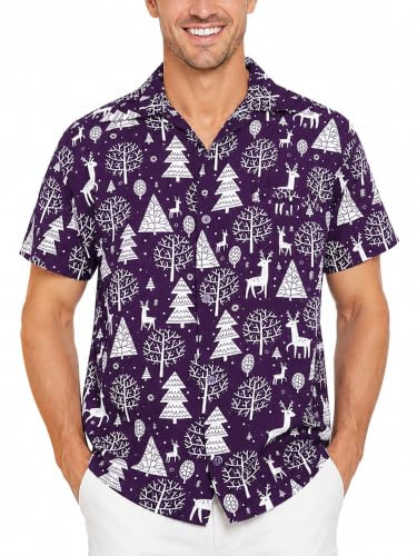 King Kameha Funky-Hawaii-Hemd, Weihnachten, Herren, Kurzarm, Christmas-Reindeer-Allover, Violett, S
