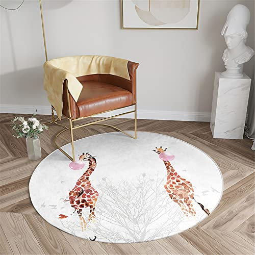 Chickwin Teppich für Wohnzimmer Rund, Giraffe Muster rutschfeste Teppiche Flanell Flauschig Weich Moderne Fußmatte für Schlafzimmer Kinderzimmer Küche (Karikatur Giraffe,Durchmesser 40cm)