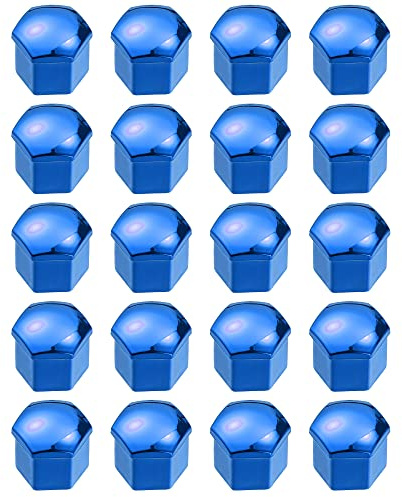 X AUTOHAUX Radmutterkappen 20 Stücke Blau Für Auto Rostschutz | Kunststoff, 24x25mm (H*D), Innendurchmesser 19mm, Clip 7.6x2.3x1.6cm, Für 17mm Schrauben, Wasserdicht, Staubdicht