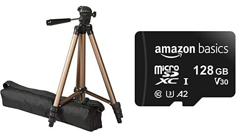 Amazon Basics 127-cm (50-Inch) Lightweight Tripod with MicroSDXC, 128 GB, with SD Adapter, A2, U3, Read Speed up to 100 MB/s