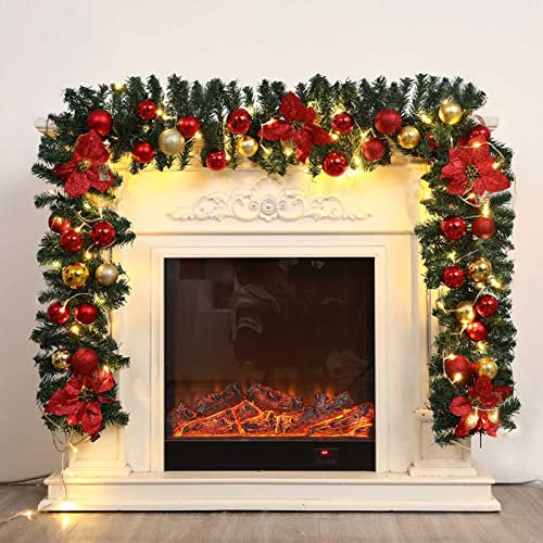NBVNBV 2.7m Weihnachtsgirlande, Mit Beleuchtung Tannengirlande, Mit Kugeln Deko Weihnachtsgirlande, PVC Weihnachtsdeko Girlande, Für Inneneinrichtung Kamin Treppe Wand