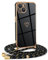 Mkej Coque pour iPhone 14 avec Cordon de Collier, Coque avec Cordon Motif Coeur d'amour TPU Housse, Collier RéglableTéléphone Portable Lanyard Case iPhone 14, Or Noir