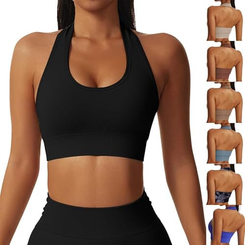 Neckholder Sport BH Damen Rückenfrei Super Push Up BH ohne Bügel Sexy Sport Bustier Damen Gepolstert Top Soft Yoga Backless Bra für Workout Fitness