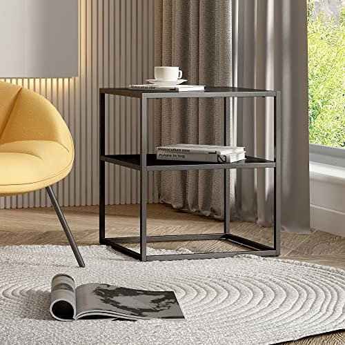 [en.casa] Beistelltisch Raahe Kaffeetisch mit Ablage Sofatisch aus Stahl Nachttisch 50 x 45 x 40 cm Couchtisch Schwarz