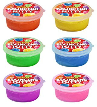Henbrandt 1 x Bouncing Putty Tubs for Kids 6 Pack with 6 Assorted Colours Mini Slime Bounce Putty Party Bag Favours Loot Bag Fillers Lucky Dip Favours Stocking Fillers for Boys and Girls