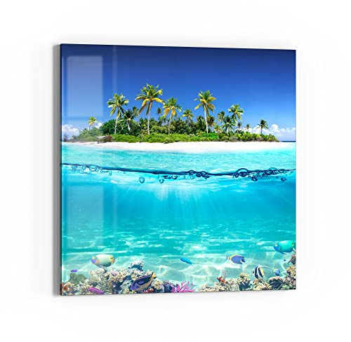 DEQORI Glasbild Acrylglas | Motiv Insel im tropischen Meer | quadratisch einteilig 50x50 cm | schöne Dekoration | Wandbild für Wohnzimmer, Schlafzimmer, Flur & Küche | moderne Wanddeko
