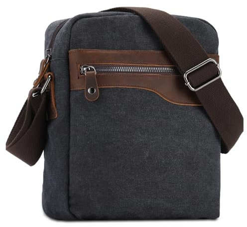 VASCHY Bolso Hombre, Bolso Bandolera Pequeño Bolsa Mensajero Vintage Bolsos de Hombro Piel Lona Bolsos Messenger para Hombre Mujer para Escuela Trabajo Viaje Gris