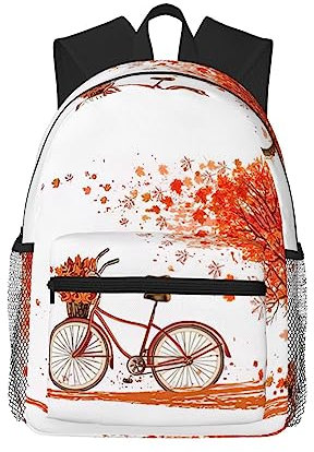 OdDdot Reiserucksack, lässiger Tagesrucksack, Laptop-Rucksäcke, wasserdicht, für College und Schule, Geweih, Rotwild, Herbstbaum mit altem Fahrrad., One size