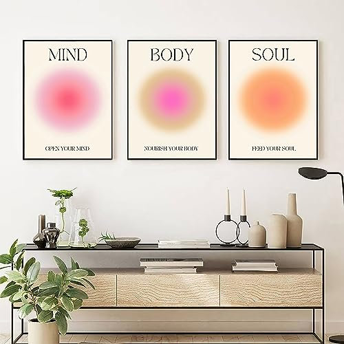 Mind Body Soul Wandkunst, Leinwanddruck, positive Aura-Poster, trendiger Farbverlauf, spirituelle Wandkunst, Leinwand, positive Wandkunst, Gemälde für Zimmer, ästhetische Poster für Wohnzimmer, 30,5 x