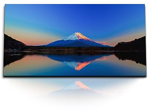 Paul Sinus Kunstdruck Bilder 120x60cm Fuji Berg Japan Vulkan Abenddämmerung Natur Meer