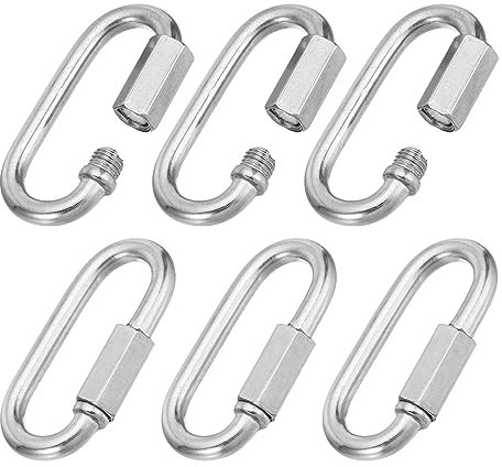 PATIKIL 6mm Chain Quick Links, 6 Pack Chain Connector Screw Locking Clips Hook Oval D Ring for Chandelier Backpack Tent, 304 Stainless Steel 882 Lbs Silver