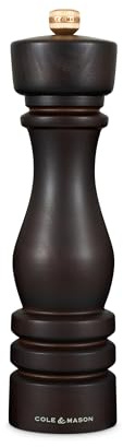 Cole & Mason London Molinillo Sal Madera, Molino Cerámica Adjustable, 22 cm | Molinillo Sal Manual, Molino Cerámica Adjustable, Madera de Haya Chocolate, Molinillo Especias Garanzia del Meccanismo a Vita