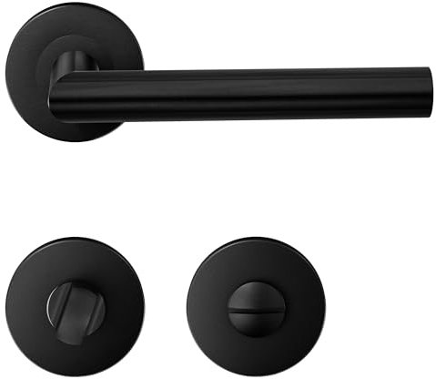 HAIFUAN 1 paquete de manija de palanca de puerta de acero inoxidable perilla de baño, juego de manija de cerradura de puerta, barra de mano de puerta, color negro (S02-103BK-B)