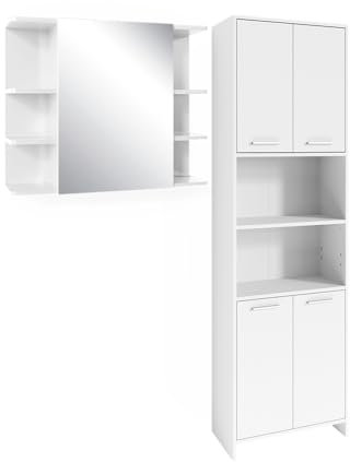 Vicco Set di mobili da bagno Maris, Bianco, 2 pezzi, con colonna e mobile a specchio per bagno