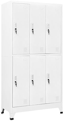 Gecheer Aktenschrank Büroschrank Sattelschrank mit 6 Fächern 6 Türen Stahl Schließfachschrank Mehrzweckschrank 90 x 45 x 180 cm (B x T x H) Mit Kunststoff-Fußpolstern Grau