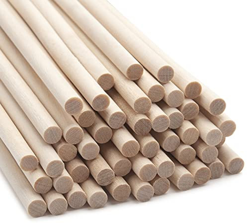 Holzdübel Dods Holzstäbe zum Basteln, 50 Stück, 6 x 380 mm, runde Holzdübel, Holzlutscher und gestufte Kuchendübelstange, kleine unlackierte Hartholzstäbe für Heimwerker,