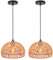 LIGKIN 2 Stücke Vintage Boho Rattan Lampe Pendelleuchte Hängelampe, E27 Metalle Geflochten Lampenschirm Pendellampe, Ø25CM Rustikal Industrielle Kronleuchter für Schlafzimmer Kindergarten Korridor