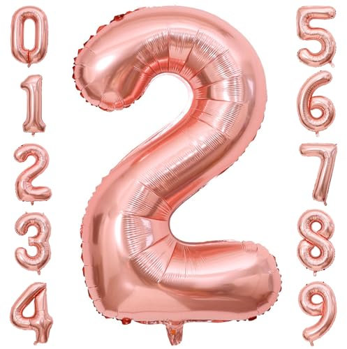 PatiCool Zahlen Luftballon 2 Rosegold, 100cm - 40 Zoll Luftballons Geburtstag, XXL Riesen Folienballon 2 Rosegold Geburtstagsdeko, Helium Ballons Zahlen für Kinder, Junge, Mädchen