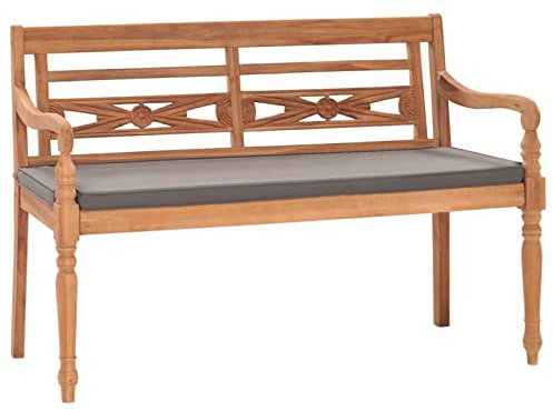 Mengtu Batavia Gartenbank mit Kissen Sitzbank Parkbank Holzbank Terrassenbank mit Rückenlehne und Armlehne Bänke für Balkon Terrasse Garten 120 cm Teak Gartenmöbel