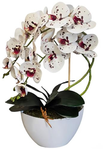Damich Künstliche Orchidee im Blumentopf Pflanze Künstliche Blume Kunstorchidee Dekoration 2-Blütenzweige Höhe ca. 50cm (Mehrfarbig)