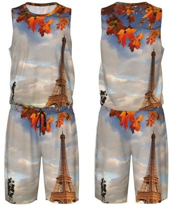 Penguins Herren-Basketballuniform-Set – Premium-Basketball-Trikot, Shorts für sportliche Leistung, Basketball-Trainingsausrüstung, atmungsaktive Basketball-Kleidung, Paris Tower, M