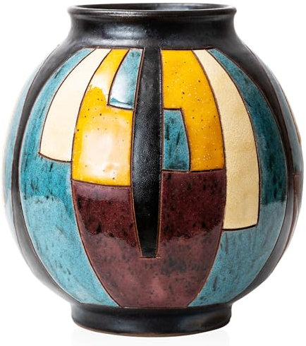 FELISTEYA Wheel-Thrown Handmade Vases – Artisan Pottery Flower Vases, 16cm Tall Ceramic Vase with Hand-Glazed Pattern for Home Decor and Gifts – Ball Vase 2