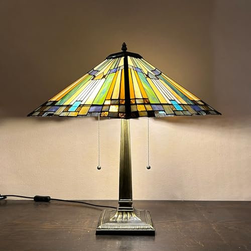 AIBOTY Tiffany Style Tischlampe Buntglas Mission Nachttischlampe 16 Zoll breite Schreibtischleuchte Harz quadratische Basis Dekor Schlafzimmer Wohnzimmer Home Office,A