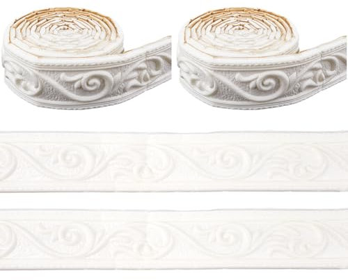 CRASPIRE 176x2in White Crown Molding Peel and Stick Flexible Self Adhesive Foam Trim 3D Sticky Decorative Wallpaper Border Wall Edging Foam Baseboard Mirror Border Wall Lines Hotel DIY Decor