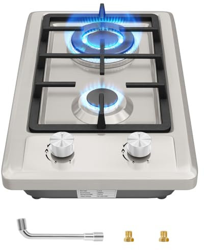 Gaskochfeld 2 Flammig,Gas Einbau Autark Gaskochfeld mit Automatischer Thermoelementschutz,59cm Gaskochfeld Edelstahl,2Zonen Erdgas(20mbr)/Propangas(30/50 mbr) Up to 4300W