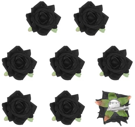 M METERXITY 8-Pack Rose Hair Clips, 2.56 Inch Flower Hairpin Cloth Floral Brooch for Bridal Wedding/Party/Women Hair Accessories, Hair Flowers Headpiece Floral Hair Pins [6.5cm, Black]