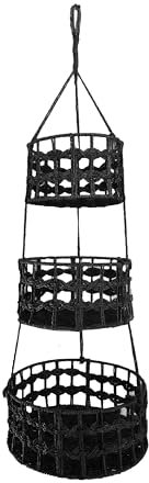 Maxona 1 Pack 3 Tier Black Color Hanging Basket- 3 Pcs Different Size Pape Rope Hanging Storage Basket Suitable for Plant and Kitchen, Hanging Planter Fruit Vegetable Holder Hanger, Indoor Boho Décor