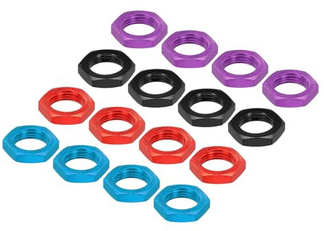 sourcing map Aluminum 17mm RC Wheel Nut Thread M12x1.0mm Hex Wheel Nuts RC Wheel Nut for 1/8 RC Model Car Trucks Off Road Car Upgraded Parts Pack of 16(Black/Red/Blue/Purple)